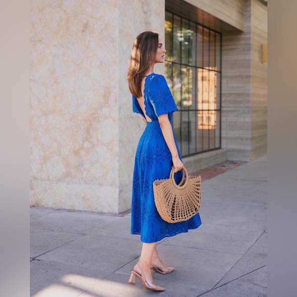 Sezane Dresses & Skirts - Sézane Ladya Embroidered Midi Dress in Vibrant Blue FR 44/ US 12
